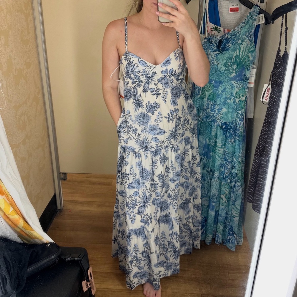 Blue and white maxi dress